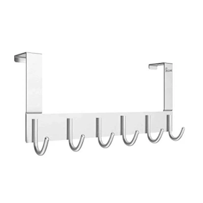 Image of Anjuer Door Hooks Hanger Rack, Aluminum Utility Organizer Holder for Kithchen Bathroom, 6 Over The Silver