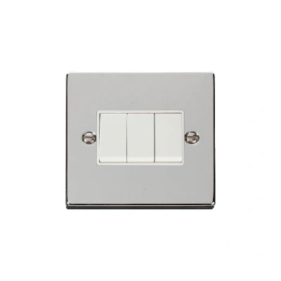 Image of Click Deco 3 Gang 2 Way 10AX Switch Polished Chrome White Inserts