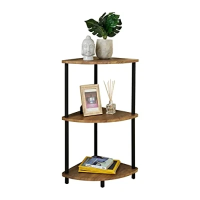 Image of spot on dealz Corner Shelf Unit 3 Tier Shelving Storage Shelves Small Bookshelf Free Standing (Walnut)