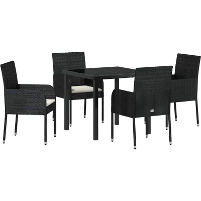 Image of vidaXL 5 Piece Garden Dining Set with Cushions Black Poly Rattan