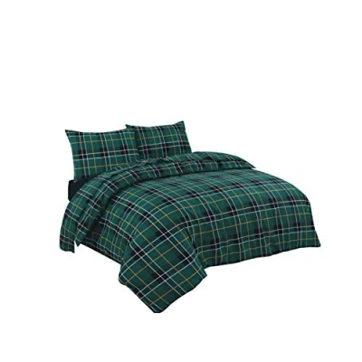 Image of QM Bedding® THERMAL 100% BRUSHED COTTON FLANNELETTE QUILT DUVET COVER BED SET COSY WARM SOFT (Nz Green Tartan, Super king)