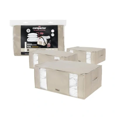 Image of Set of 3 XXL Dune 3D Semi Rigid Compactor Vacuum Boxes Beige Sku: RAN8790