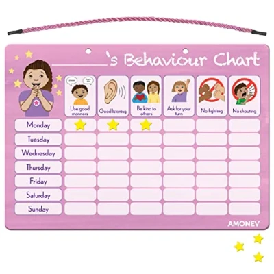 Image of Amonev Children&#039;s Magnetic Behaviour Reward Chart. Sticker Reusable Wall Chart for Promoting Good (Pink)…