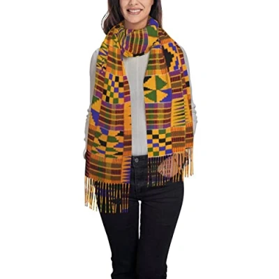 Image of ANGYANG Scarf Ghana Kente Womens Large Soft Cashmere Feel Shawls Wraps Light Stole 192x75 cm