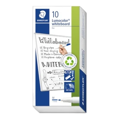 Image of STAEDTLER 301 3 Lumocolor Whiteboard Marker Pen, 1mm Line Width Blue (Box of 10)