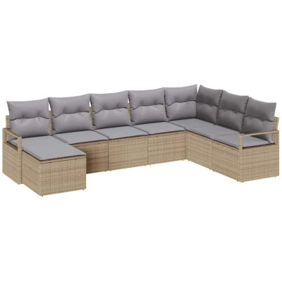 Image of vidaXL 8 Piece Garden Sofa Set with Cushions Beige Poly Rattan