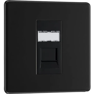 Image of BG Electrical Screwless Flat Plate Single RG45 Telephone Socket, Matt Black
