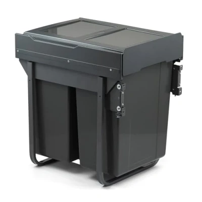 Image of Handle &amp; Home 450mm Kitchen Cupboard Bin Door Fix 2 x 30L Integrated Pull Out Waste Recycling