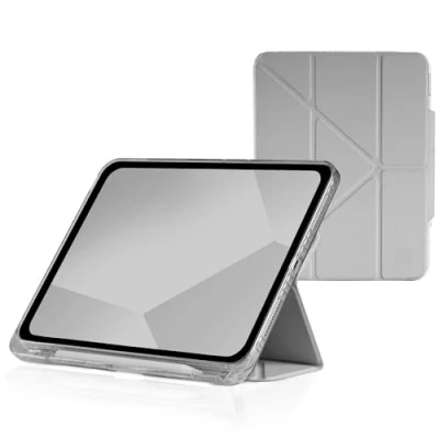 Image of STM Goods OPP iPad 10th Gen Protective Case with Innovative Origami Magnetic Cover, Slim, Integrated Apple Pencil Holder Perfect for Travel, Teens, Streamers and Professionals Gray