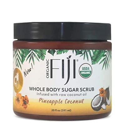 Image of Organic Fiji Whole Body Scrub Infused with Coconut Oil, Exfoliating Sugar for Smooth and Soft Skin, Exfoliates &amp; Restores Skin&#039;s Natural Biosphere, Pineapple 20 oz