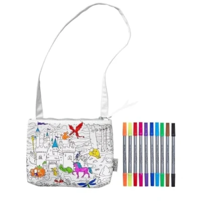 Image of eatsleepdoodle Fairytale Colouring Crossbody Bag for Kids w/ 10pk Washable Pens 22x18cm Girls