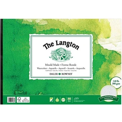 Image of Daler Rowney The Langton Watercolour &amp; Gouache Cold Pressed 300gsm A3 Paper Pad, Glued 1 Side, Natural White, 12 Sheets, Ideal for Professional Beginner Artists Students, Acid Free