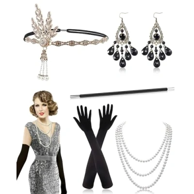 Image of Alintor 1920s Accessories for Women, Great Gatsby Flapper Dress Fancy Women with Headpiece, Peaky Blinders