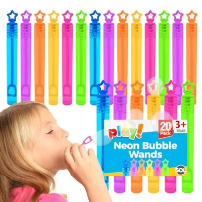 Image of 20pk Neon Bubble Wands, Super Fun Bubbles Party Bag Fillers for Kids Bubbles, Mini Bags, Wands Multipack, Vibrant Colors Extravaganza