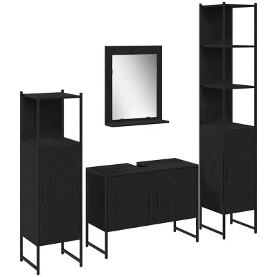 Image of vidaXL 4 Piece Bathroom Furniture Set Black Oak Engineered Wood