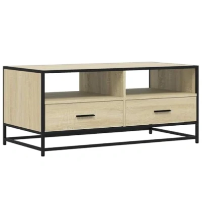 Image of vidaXL coffee table oak/metal modern industrial style, ample storage, living room furniture, 100x50x45 cm