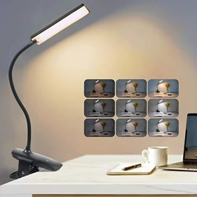 Image of Clip on Reading Light, 3 Mode *3 Brightness 24 LED Book Light for in Bed, Eye Care Night with Flexible Neck, Touch Control, USB Rechargeable Desk Lamp Music Stand,Travel (Black)