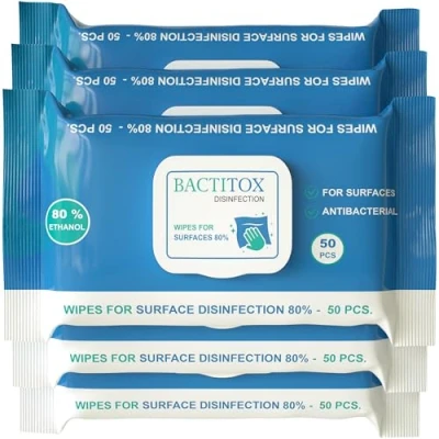Image of Bactitox 250 Antibacterial Alcohol Wipes 80% Ethanol Fast Acting Surface Disinfectant Wipe 50 count (Pack of 5)