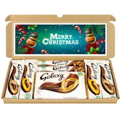 Image of Chocolate Hamper Letter Box Gift Selection Fullsize Galaxy bars Ideal Gifts For Women, Men, Kids (Merry Christmas, Full Size)