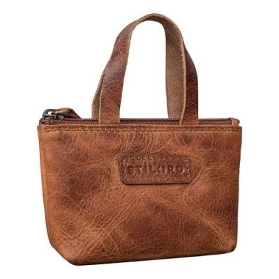 Image of STILORD &#039;Laura&#039; Mini Key Case Ladies Leather Extra Small Coin Purse Wallet RFID Protection and Delivery in Gift Box, Colour:Kara Cognac