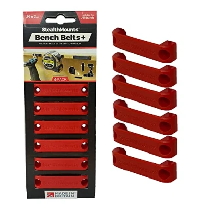 Image of StealthMounts Red Bench Belt Plus Universal Tool Holder + Set Perfect Hanger for Power Tools, Tape Measures and Clips (6 Pack)