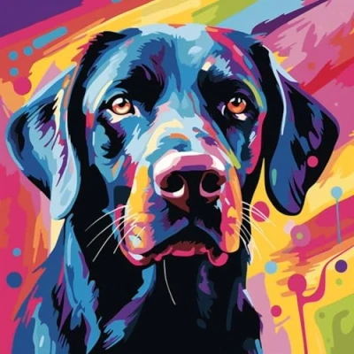 Image of PPTRTYQT Black Labrador, Colorful Dog, Paint by Numbers DIY Canvas Oil Painting Kit for Adults Beginner with Brushes and Acrylic Pigment,16 X 16 Inch,Frameless