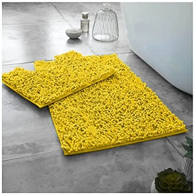 Image of GC GAVENO CAVAILIA Anti Slip Pedestal, Luxury 2 Pieces Loop Bath Mat, Microfiber Bathroom Toilet Rug, Chenille, Ochre, Regular (50x80, 50x40 cm)