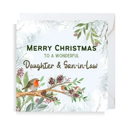 Image of Second Ave Daughter &amp; Son in Law Christmas Robin Square Xmas Holiday Festive Greetings Card