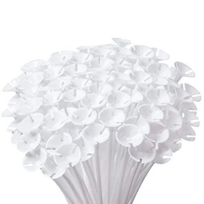 Image of Balloon Sticks,IBanana 200 Pcs Plastic Reusable Thicken Milk White Sticks Holders with Cups Suit for Wedding, Birthday, Holidays, Anniversary, Party Decor
