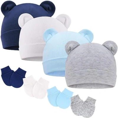 Image of DRESHOW Newborn Baby Beanie Hat and Gloves, Girl Spring Summer Autumn Winter Hats for 0 6 Months Infant Cotton
