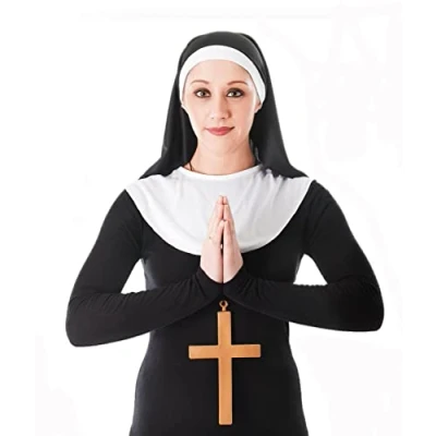 Image of jokeshop Nun Kit Headdress &amp; Collar Ladies Religious Fancy Dress Habit Church Costume Halloween Outfit