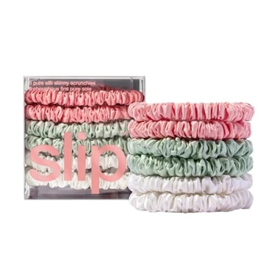 Image of SLIP Silk Skinnie Scrunchies in Black, Pink, and Caramel 100% Pure 22 Momme Mulberry for Women