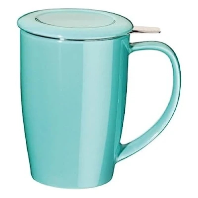 Image of Forlife Tall Tea Mug &#039;Curve&#039; with Infuser and Lid, Turquoise