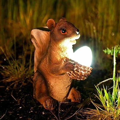 Image of Garden Mile Novelty Solar Powered Red Squirrel Statue Light Resin Animal Figurine Waterproof and Weatherproof Up Ornaments Outdoor Decorative Ornament for Patio, Pond Lawn Decor