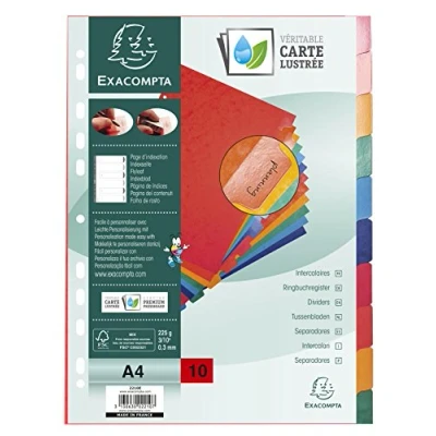 Image of Exacompta Ref 2210E Nature Future Dividers Suitable for A4 Documents, Pre Punched, 225gsm Genuine Pressboard, 10 Part Dividers, FSC Certified Multi Coloured