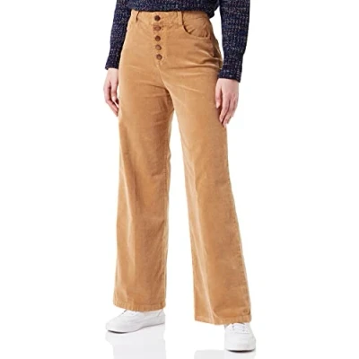 Image of s.Oliver Women&#039;s 2121489 Corduroy Trousers with Button Placket, Wide, Brown, 18