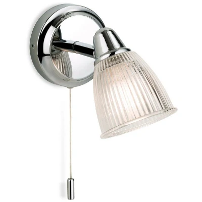 Image of Firstlight Echo Modern Style Wall Light with On/Off Pull Cord in Chrome and Clear Ribbed Glass