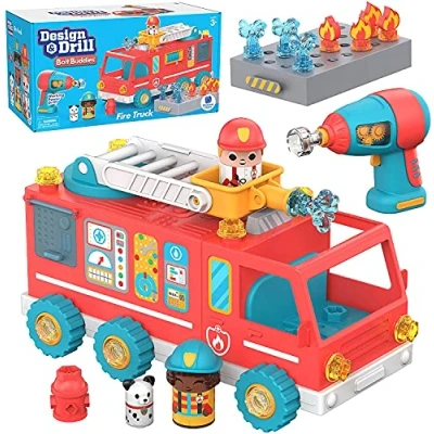 Image of Learning Resources Design &amp; Drill Bolt Buddies Fire Truck, Take Apart Toy with Drill, Preschool STEM Toy, Gift for Kids, Ages 3+
