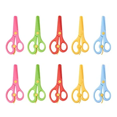 Image of WANDIC Safety Scissors, Set of 10 Plastic Scissors Educational Training for Paper Cut Art Craft