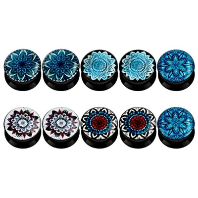 Image of KUBOOZ(5 Pairs) Frost Flower Acrylic Ear Plugs Tunnels Gauges Stretcher Piercings