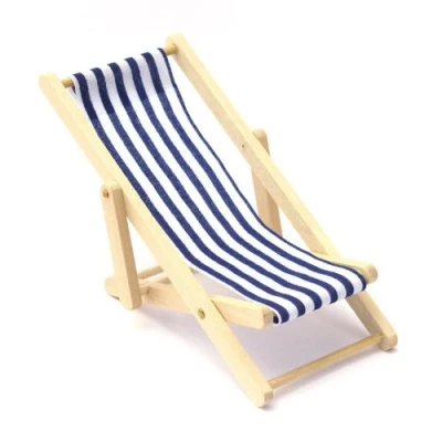Image of MyTinyWorld Dolls House Miniature Blue and White Garden Deck Chair