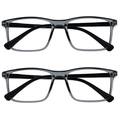 Image of OPULIZE Ink Reading Glasses 2 Pack Large Rectangular Frame Transparent Grey Black Arm Spring Hinges Scratch Resistant Mens Womens RR4 7 +1.50