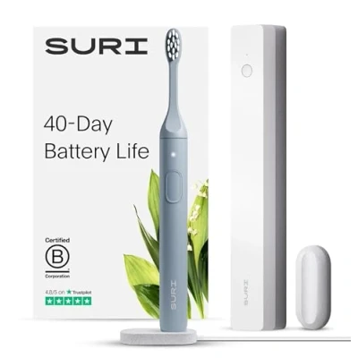 Image of SURI Electric Toothbrush—Sustainable Toothbrushes Adults. Slim Sonic Toothbrush &amp; Accessories. 40 Day Battery, 2 Modes. Travel Toothbrush. Ideal Christmas Gifts for Women Men