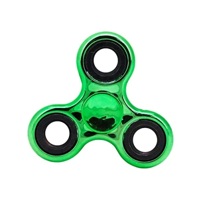Image of Toyland® Fidget Hand Spinner Stress and Anxiety Relief Assorted Colours (Metallic Green &amp; Black Rings)