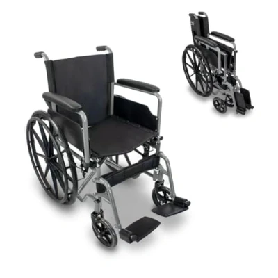 Image of Mobiclinic®, Folding Wheelchair Lightweight, with Big Wheels, Self Propelled, Marsella, Transit Wheelchair, Mobility aids, Quick Release castors at The Push of a Button, Sturdy, Seat 18.11 in (Silver)
