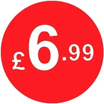 Image of Pack of 500 20mm Price Stickers/Labels Choose from 10p to £95 Bright Red Many Prices (£6.99 Red)