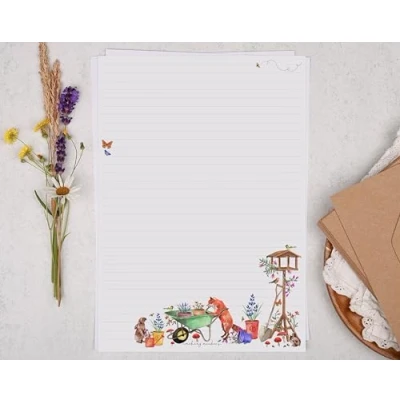 Image of Making Meadows A4 Lined Letter Writing Paper Set (20 Sheets &amp; 10 envelopes) Fox Rabbit Woodland Animal Design On Penpal Stationery