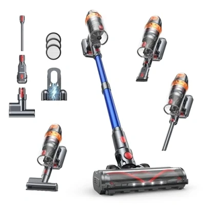 Image of SMOTURE Cordless Vacuum Cleaner, 600W 45KPA Stick with Extra Mattress Cleaning, Up to 60 Mins Runtime, Self Standing Auto Mode, Lightweight Vacuums for Hardwood Floor Carpet