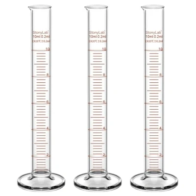 Image of stonylab Graduated Measuring Cylinder, 3 Pack 10 ml Heavy Wall Borosilicate Glass Cylinder Laboratory Glassware