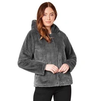Image of CityComfort Womens Fluffy Coat with Hood, Cosy Stylish Faux Fur Gifts for Her (Charcoal, L)